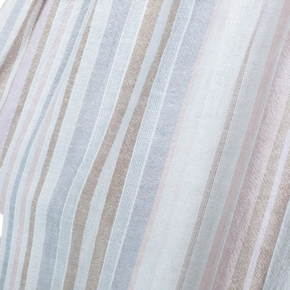 Loft Beach Cotton Linen Blend Striped Midi Dress Neutral Elasticized Waist XXS - Picture 6 of 8